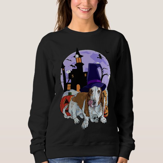 Basset Hound Dog Halloween Witch Pumpkin Sweatshirt (Vorderseite)