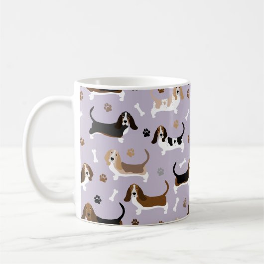 Basset Hound Dog Knochen und Pfoten Kaffee Tasse (Links)