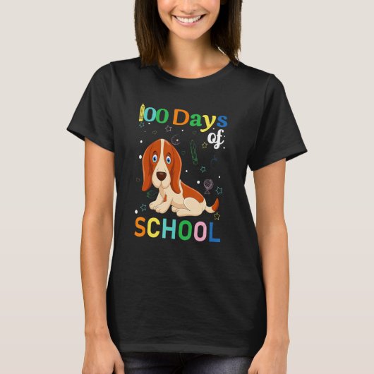 Basset Hound Dog Lovers Teacher Student 100th Day T-Shirt (Vorderseite)