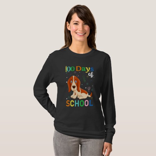 Basset Hound Dog Lovers Teacher Student 100th Day T-Shirt (Vorne ganz)