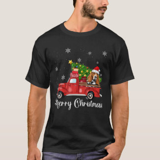 Basset Hound Dog Reiten Red Truck Weihnachten T-Shirt