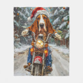 Basset Hound Dog Riding Motorrad Weihnachten Fleecedecke (Vorderseite)