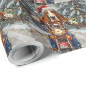Basset Hound Dog Riding Motorrad Weihnachten Geschenkpapier (Rolleneckpunkt)