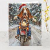 Basset Hound Dog Riding Motorrad Weihnachten Karte (Gelbe Blume)