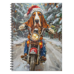 Basset Hound Dog Riding Motorrad Weihnachten Notizblock