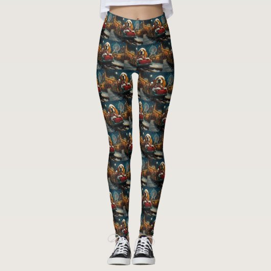 Basset Hound Dog Roller Untersetzer Weihnachten Leggings (Vorderseite)