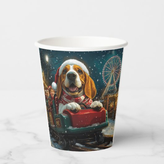 Basset Hound Dog Roller Untersetzer Weihnachten Pappbecher (Vorderseite)
