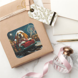 Basset Hound Dog Roller Untersetzer Weihnachten Quadratischer Aufkleber