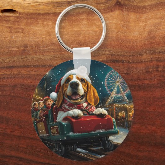Basset Hound Dog Roller Untersetzer Weihnachten Schlüsselanhänger (Vorderseite)