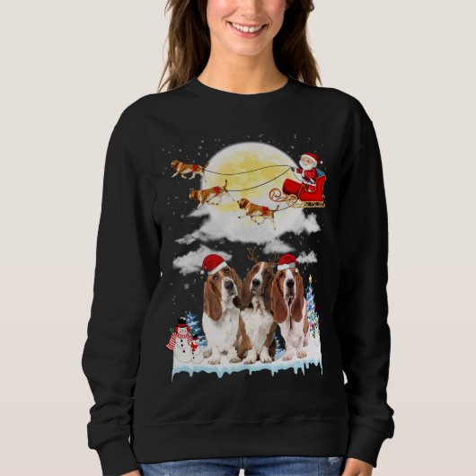Basset Hound Dog Santa Sleigh Weihnachten Sweatshirt (Vorderseite)