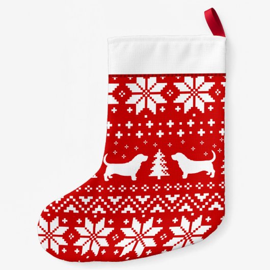 Basset Hound Dog Silhouettes Holiday Pattern Cute Kleiner Weihnachtsstrumpf (Rückseite)