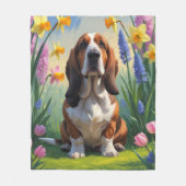 Basset Hound Dog Spring Flowers Malerei Fleecedecke (Vorderseite)
