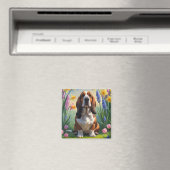 Basset Hound Dog Spring Flowers Malerei Magnet (In Situ (Geschirrspüler))