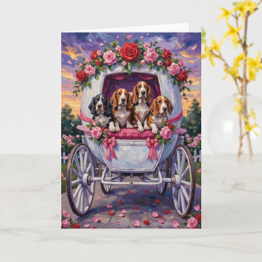 Basset Hound Dog Valentine's Day  Karte (Gelbe Blume)