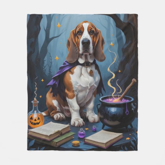 Basset Hound Dog Whimsical Halloween Malerei Fleecedecke (Vorderseite)