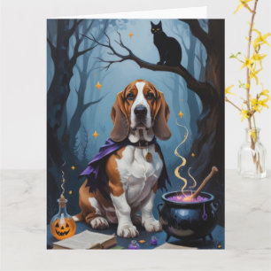 Basset Hound Dog Whimsical Halloween Malerei Karte