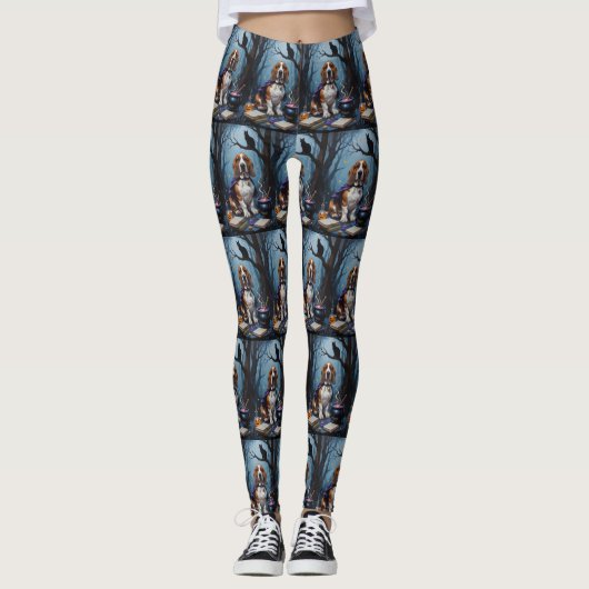 Basset Hound Dog Whimsical Halloween Malerei Leggings (Vorderseite)