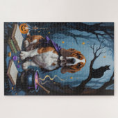 Basset Hound Dog Whimsical Halloween Malerei Puzzle (Horizontal)