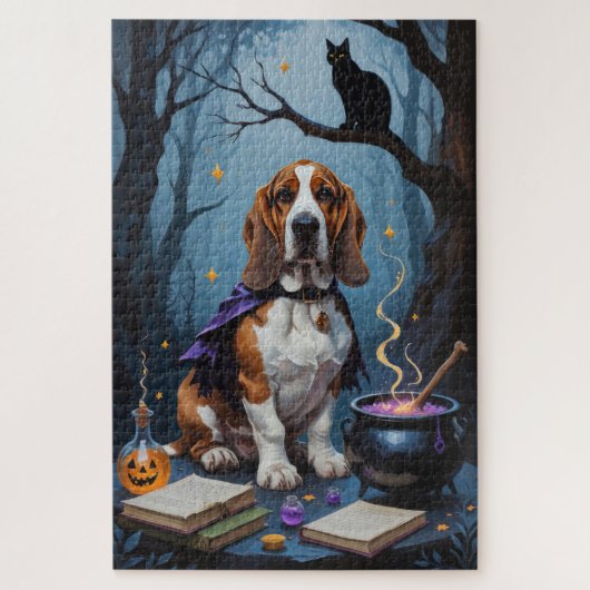 Basset Hound Dog Whimsical Halloween Malerei Puzzle (Vertikal)