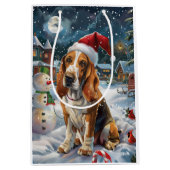 Basset Hound Dog Winter Wunderland Weihnachtsfreud Mittlere Geschenktüte (Vorderseite)