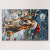 Basset Hound Dog Winter Wunderland Weihnachtsfreud Puzzle (Horizontal)