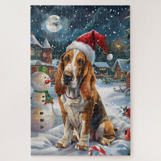 Basset Hound Dog Winter Wunderland Weihnachtsfreud Puzzle (Vertikal)