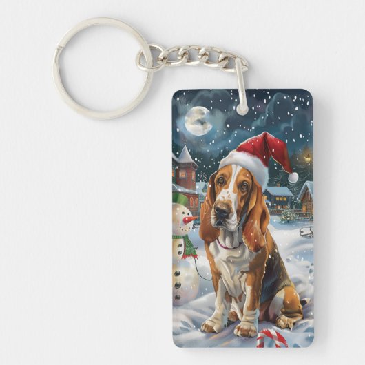 Basset Hound Dog Winter Wunderland Weihnachtsfreud Schlüsselanhänger (Vorderseite)
