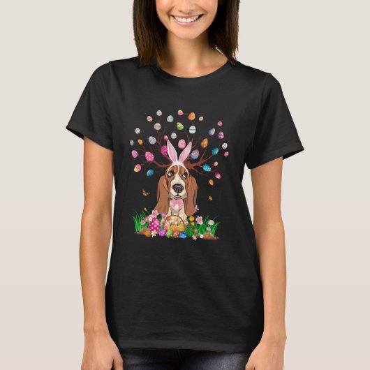 Basset Hound Dog With Bunny Ears Easter Egg Tree E T-Shirt (Vorderseite)