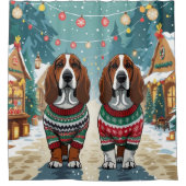 Basset Hound Dogs Christmas Snow Holiday Duschvorhang (Vorderseite)