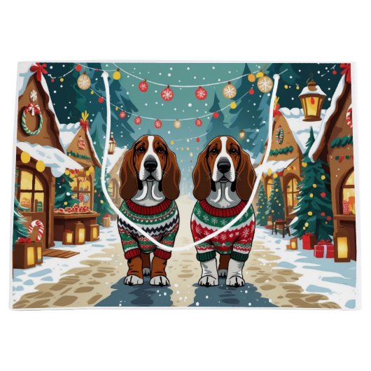 Basset Hound Dogs Christmas Snow Holiday Große Geschenktüte (Vorderseite)