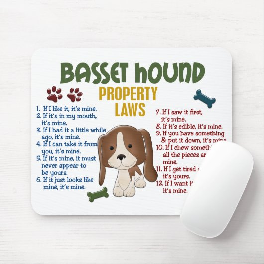 Basset Hound-Eigentums-Gesetze 4 Mousepad (Mit Mouse)