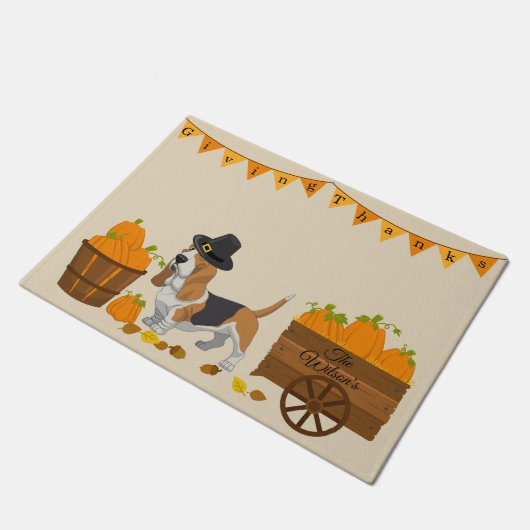 Basset Hound Erntedank Doormat Fußmatte (Schrägansicht)