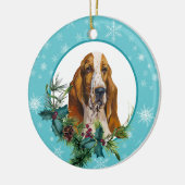 Basset Hound Evergreen Blue Snowflake Border Keramik Ornament (Links)