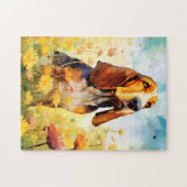 Basset Hound farbige Aquarellbilder Puzzle (Horizontal)