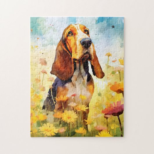 Basset Hound farbige Aquarellbilder Puzzle (Vertikal)