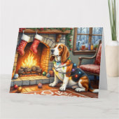 Basset Hound Fireplace with Christmas Lights Karte (Vorderseite)