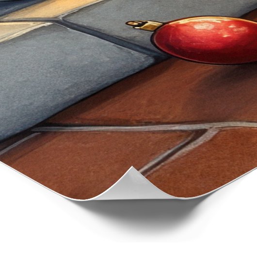 Basset Hound Fireplace with Christmas Lights Poster (Ecke)