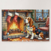Basset Hound Fireplace with Christmas Lights Puzzle (Horizontal)
