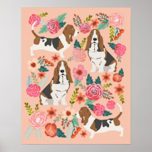 Basset Hound Florals - Hund Art Poster