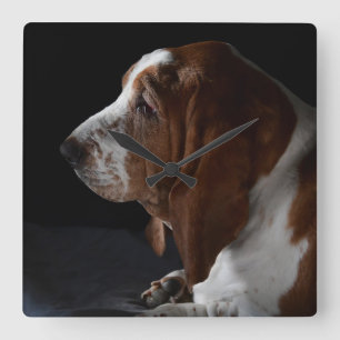 Basset Hound Gewartet, damit Sie auf Zuhause komme Quadratische Wanduhr