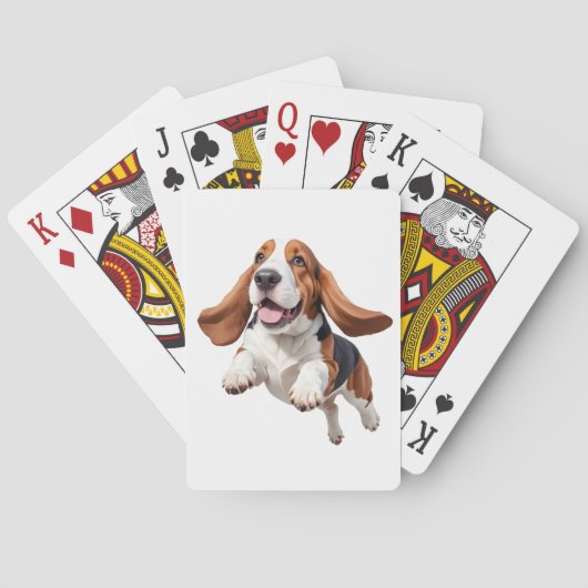 Basset Hound glücklich spielerischer Spaß beim Spr Spielkarten (Rückseite)