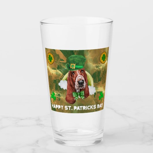 Basset Hound Gold Happy St Patricks Day Glas (Vorderseite)