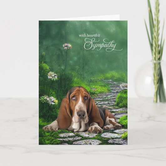 Basset Hound Green Garden Path Pet Beileid Karte (Vorderseite)
