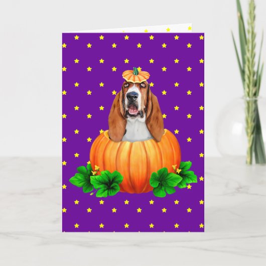 Basset Hound Halloween Jack-O-Lantern Karte (Vorderseite)