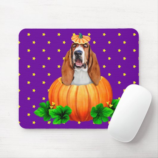Basset Hound Halloween Jack-O-Lantern Mousepad (Mit Mouse)