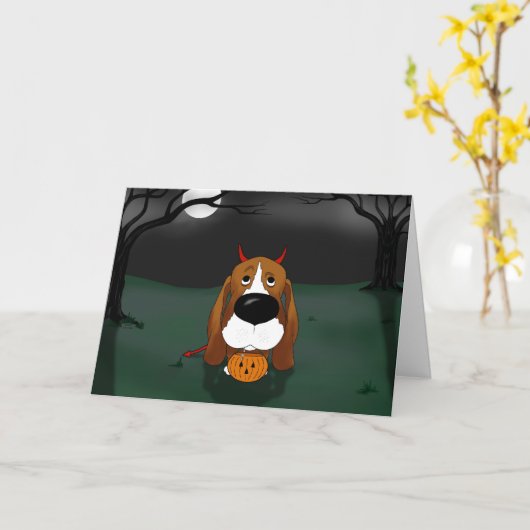 Basset Hound Halloween Karte (Gelbe Blume)