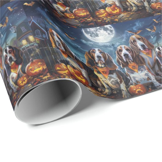 Basset Hound Halloween Spooky Geschenkpapier (Rolleneckpunkt)