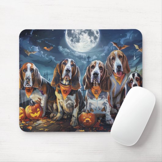 Basset Hound Halloween Spooky Mousepad (Mit Mouse)