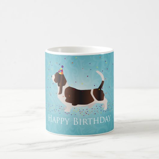 Basset Hound Happy Birthday Design Kaffeetasse (Mittel)