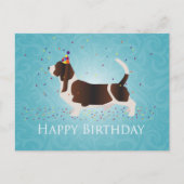 Basset Hound Happy Birthday Design Postkarte (Vorderseite)